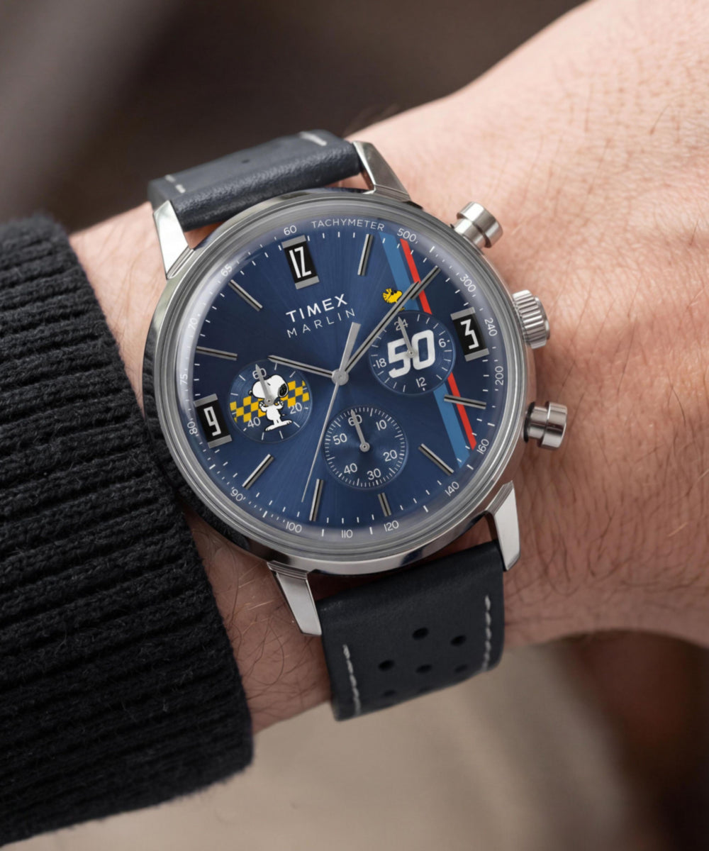 Peanuts® x Timex Marlin® Chronograph 40mm Leather Strap Watch
