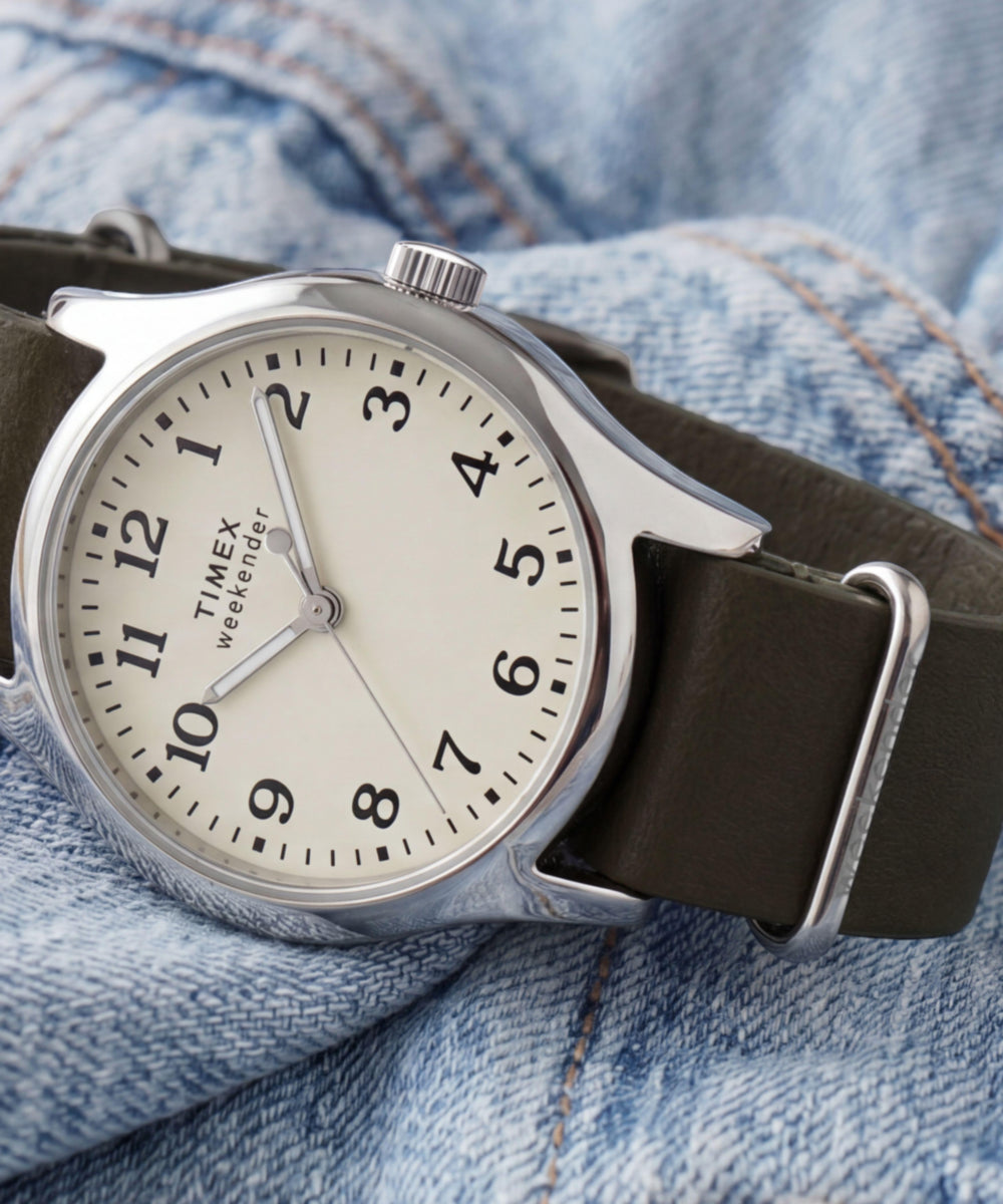 Timex Weekender® New England 34mm Leather Strap Watch