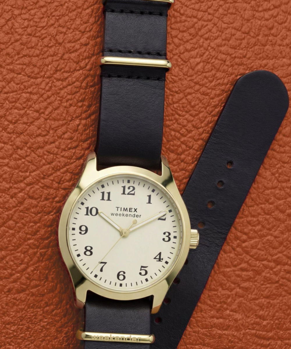 Timex Weekender® New England 34mm Leather Strap Watch
