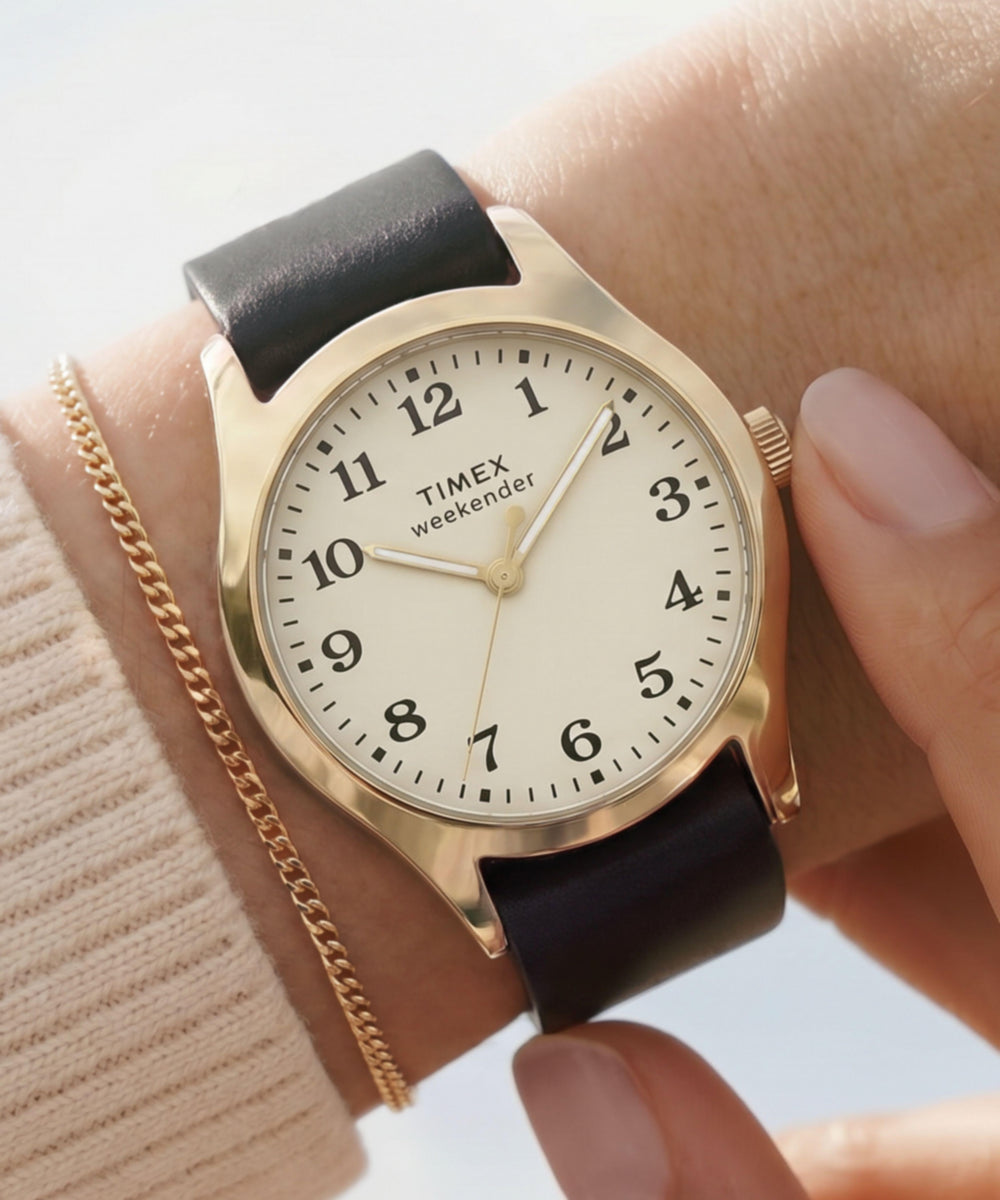 Timex Weekender® New England 34mm Leather Strap Watch