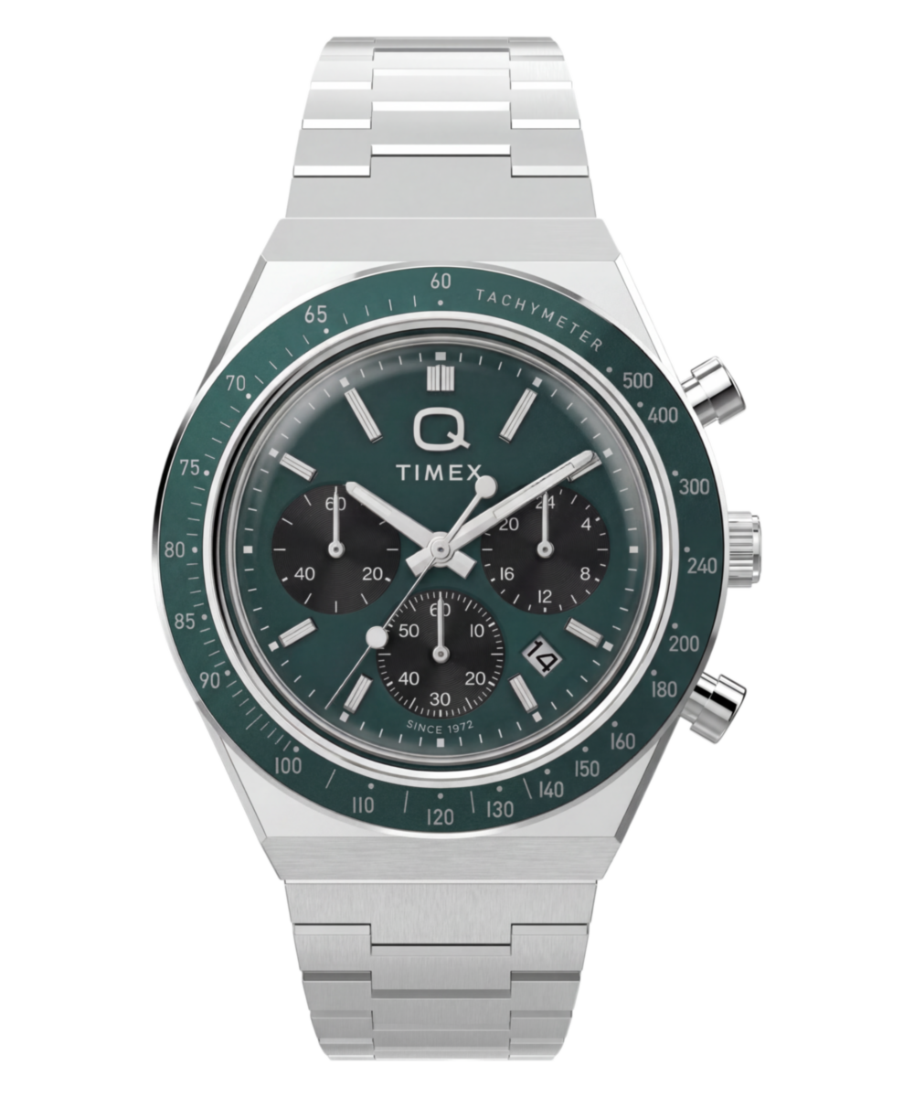 Q Timex Chronograph 40mm Stainless Steel Bracelet Watch