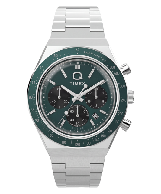 Q Timex Chronograph 40mm Stainless Steel Bracelet Watch