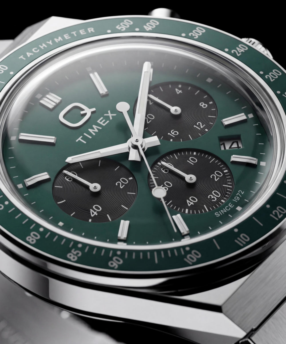Q Timex Chronograph 40mm Stainless Steel Bracelet Watch