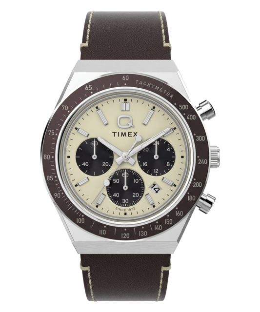 Q Timex Chronograph 40mm Leather Strap Watch