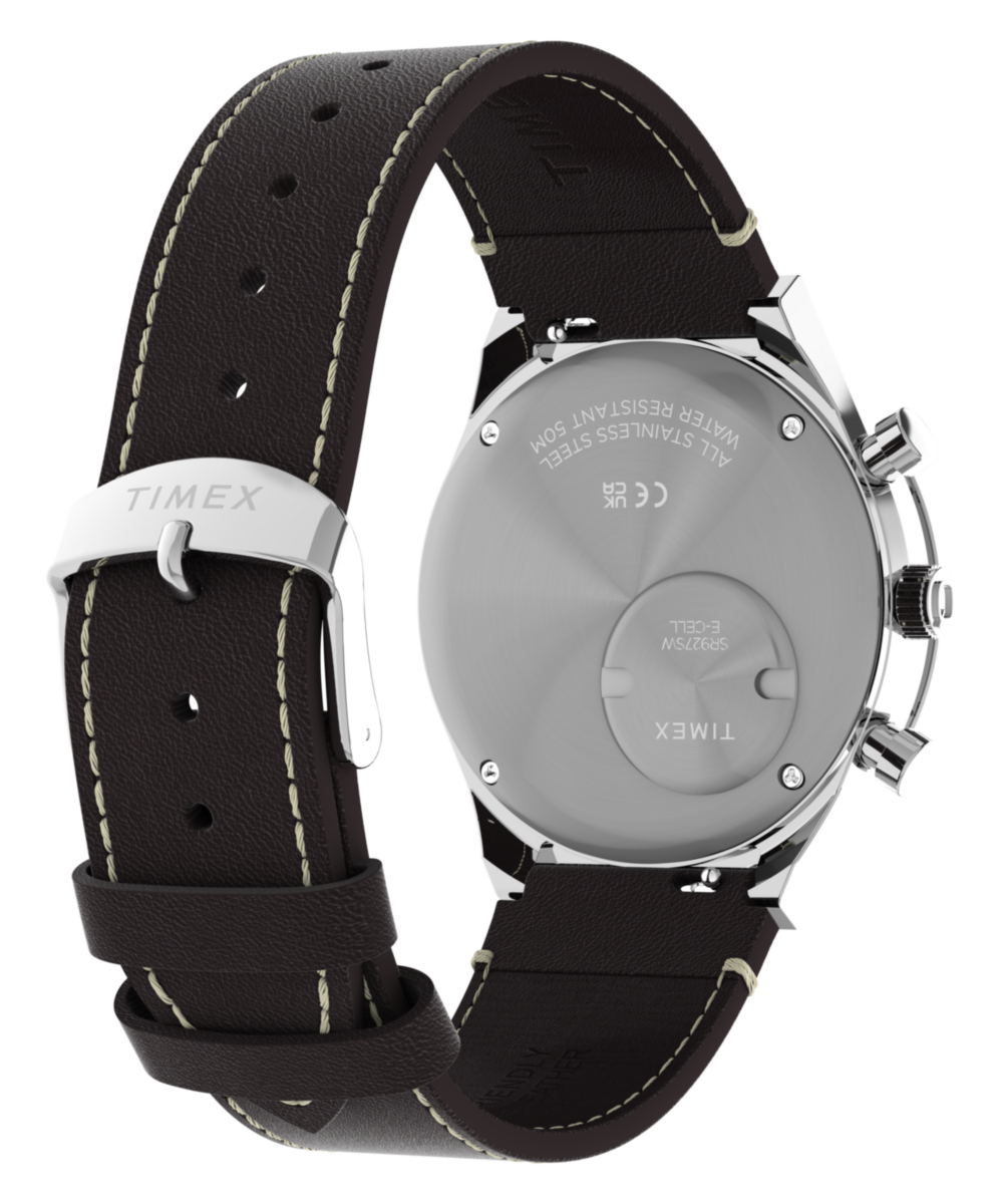Q Timex Chronograph 40mm Leather Strap Watch
