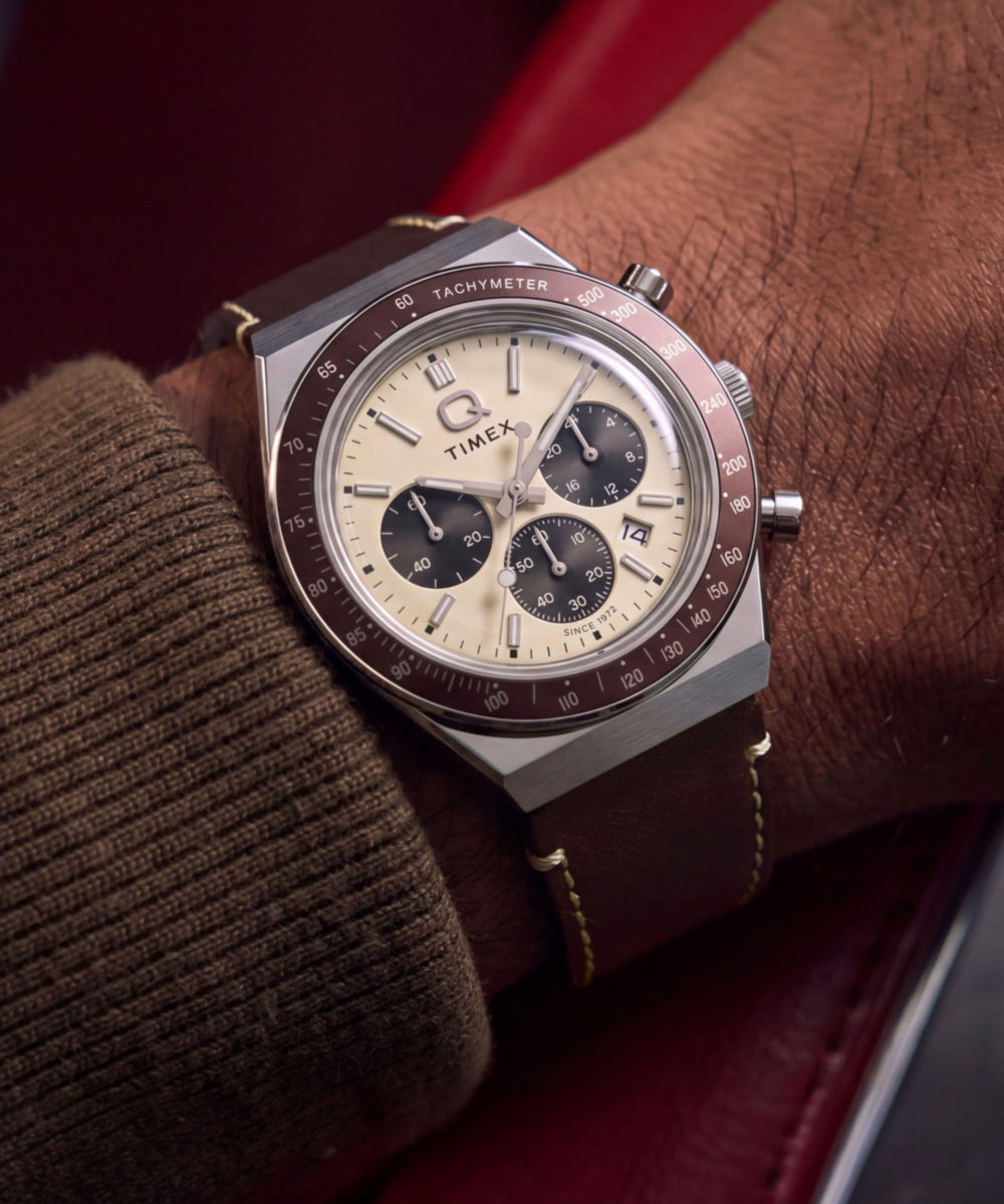 Q Timex Chronograph 40mm Leather Strap Watch