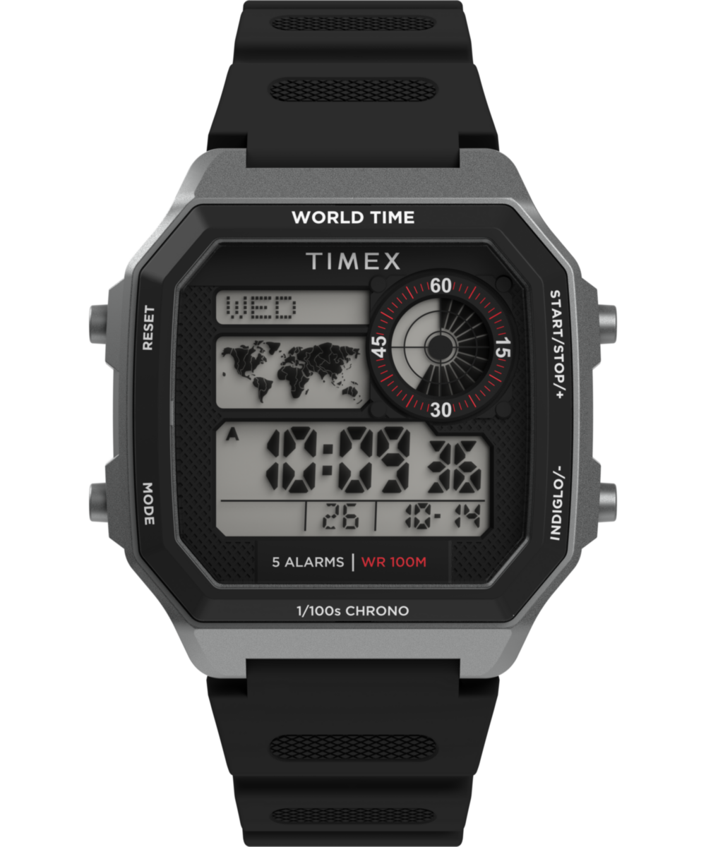 World Time Digital 40mm Resin Strap Watch