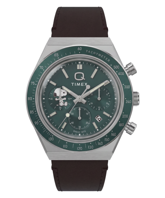Peanuts® x Q Timex Chronograph 40mm Leather Strap Watch