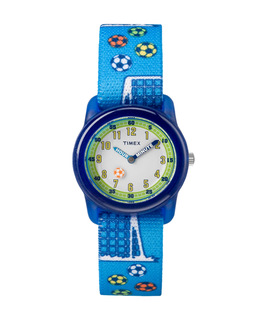 TIMEX TIME MACHINES® 29mm Blue Soccer Elastic Fabric Kids Watch